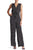 Nina Leonard - L5572A Front Placket Tie-Waist Jumpsuit in Black in Black and White