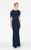 Daymor Couture - 350 Cold Shoulder Beaded Waist Sheath Gown in Blue