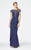 Daymor Couture - 355 Ruffled Illusion Bateau Neck Column Dress in Blue