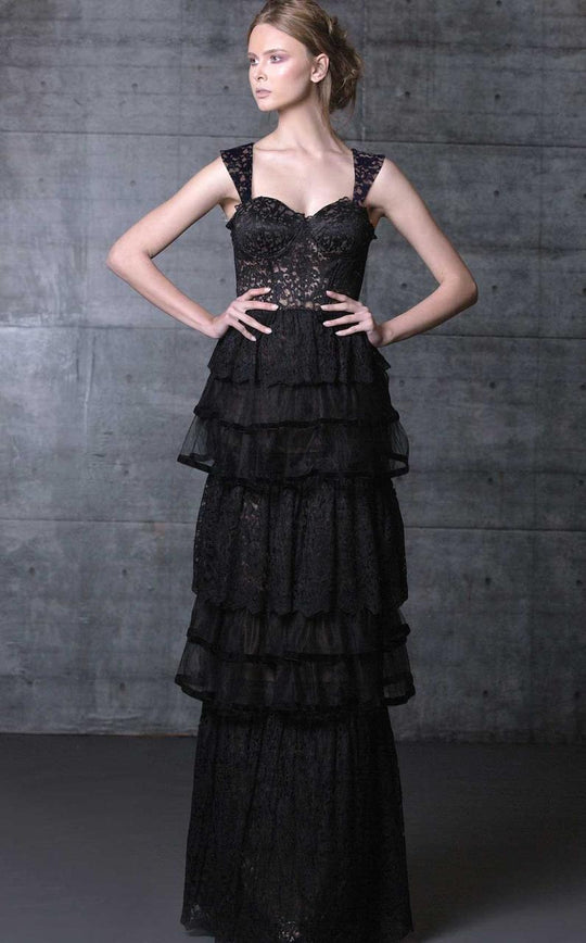 MNM Couture - Lace Sweetheart Tiered Dress N0100 in Black