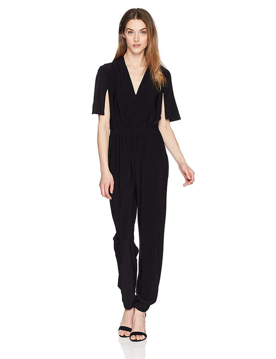 Laundry - 97R24307 Front Zip V-neck Jumpsuit In Black