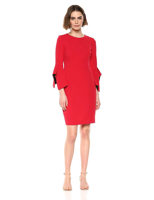 Taylor - 1151M Flounce Elbow length Sleeve Bodycon Short Sheath Dress In Red