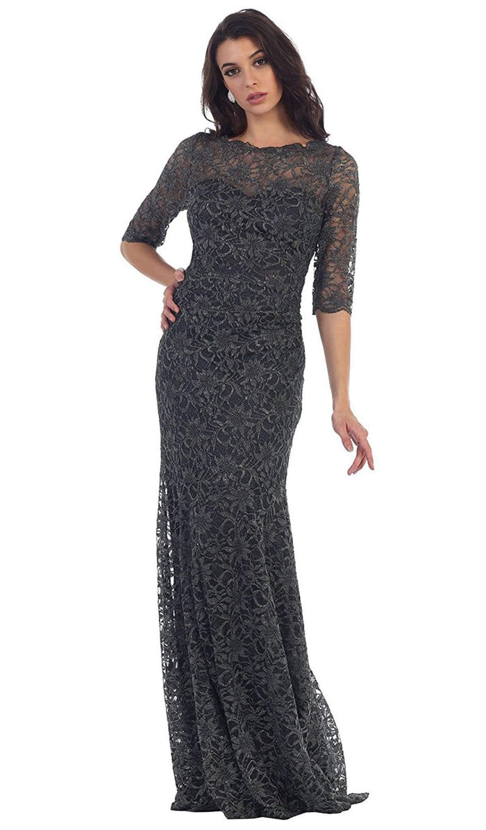 Lace Adorned Quarter Sleeve Mermaid Evening Dress