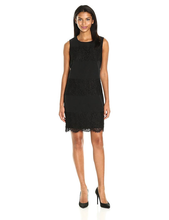 Anne Klein - 10637226 Floral Lace Sleeveless Cocktail Dress in Black