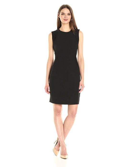 Anne Klein - 10637086 Sleeveless Lace and Solid Crepe Sheath Dress in Black