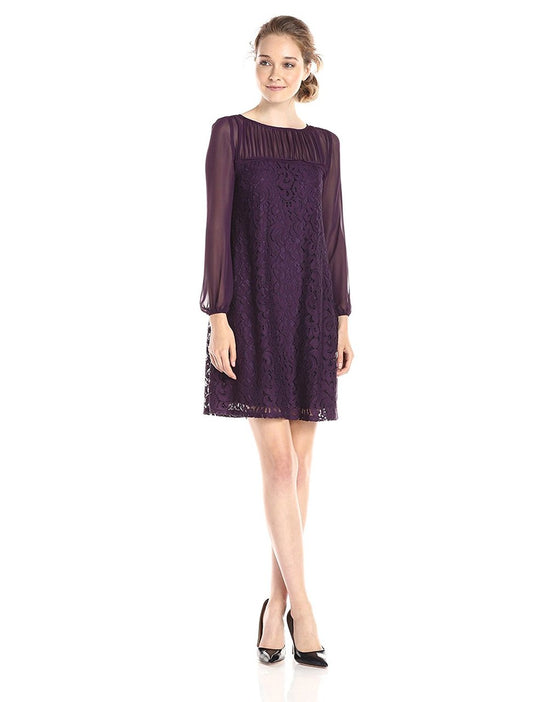 Taylor - Chiffon and Lace Short Dress 5923M in Purple