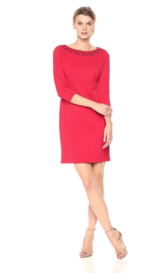 Taylor - 9264M Embellished Bateau Sheath Cocktail Dress In Red