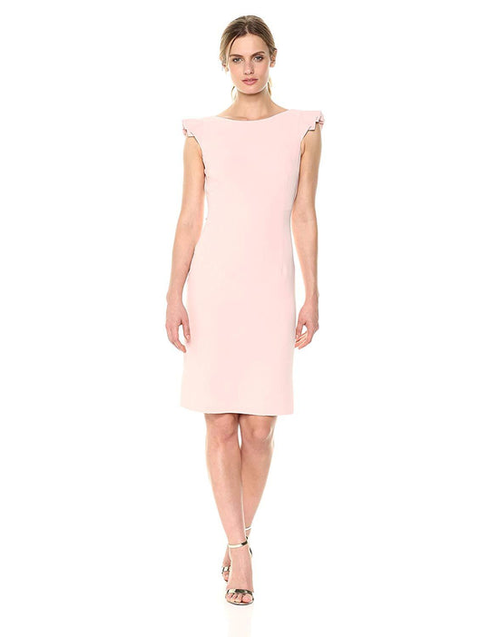 Taylor - 9508MJ Knee Length Pleated Cap Sleeve Sheath Dress In Pink
