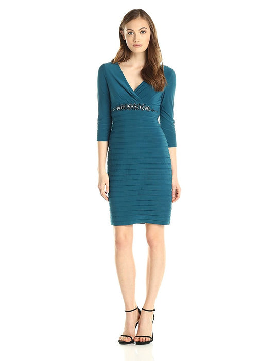 Adrianna Papell - Quarter Length Sleeves Cocktail Dress 15250600 in Green