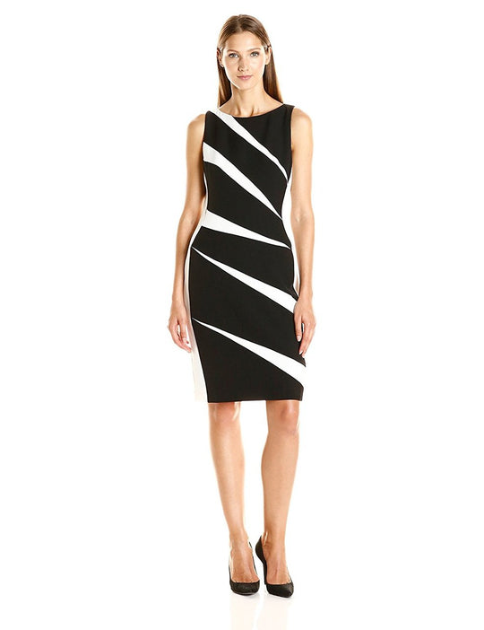 Adrianna Papell - Bateau Neck Panel Dress AP1D100228 in Black and White