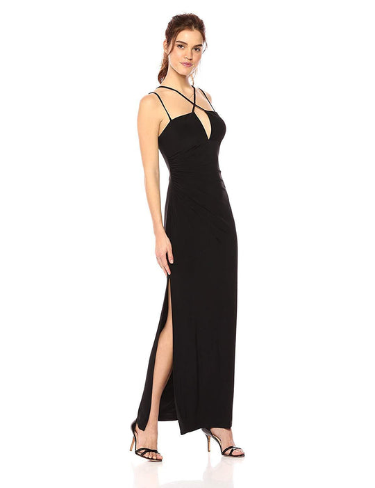 Laundry - 97R25440 Crisscross Front High Slit Jersey Gown In Black