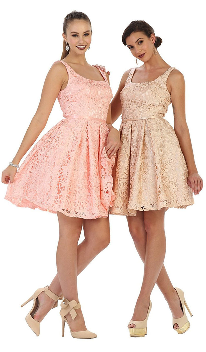 Lace Square Neck A-line Cocktail Dress