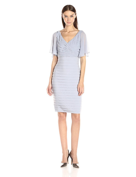 Adrianna Papell - AP1D100590 Flutter Sleeve Short Dress in Gray