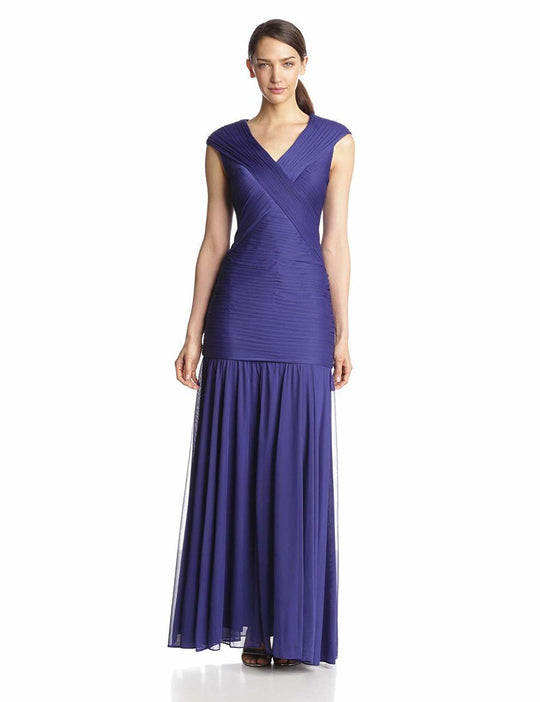 Adrianna Papell - 09G890440 Crisscrossed Ruched Bodice Trumpet Gown in Purple