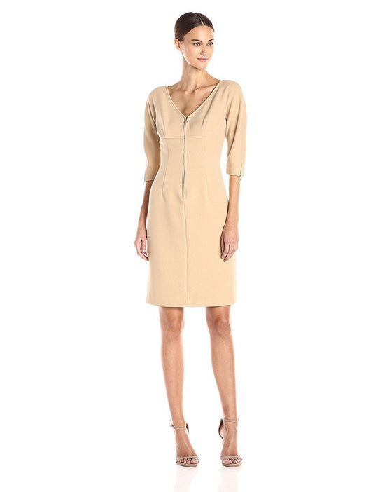 Anne Klein - 10586566 Zip-Front Sheath Dress in Neutral