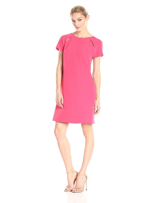 Donna Morgan - D4048M Short Bateau Neck A-Line Dress in Pink