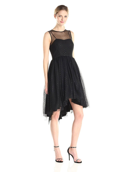Donna Morgan - D3978M Sleeveless Sequined Mesh Cocktail Dress in Black