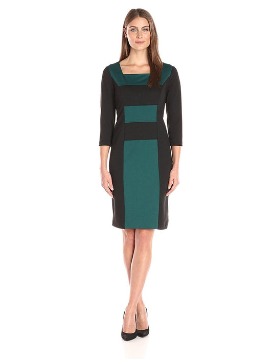 Kasper - 10576866 Square Neck Column Dress in Black and Green