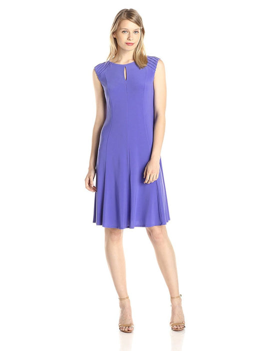 Kasper - 10568638 Pin-Tucked Shoulder Keyhole Dress in Purple