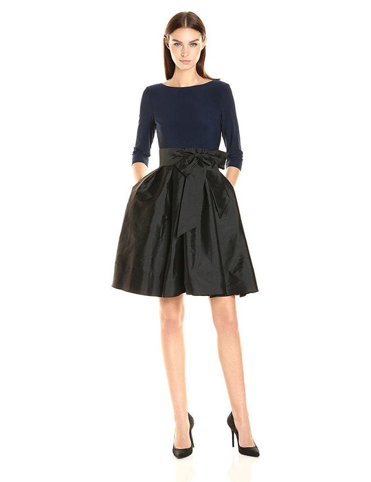 Adrianna Papell - AP1D100284 Quarter Length Bateau A-line Dress in Blue and Black