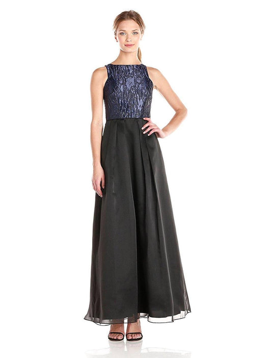 Aidan by Aidan Mattox - Bateau Neck Organza A-line Dress 151A10900 in Black and Blue