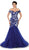 May Queen - MQ1494 Embellished Off-Shoulder Mesh Mermaid Dress In Blue