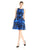 Donna Morgan - D3974M Floral Print Jewel Neck A-Line Dress in Blue and Black
