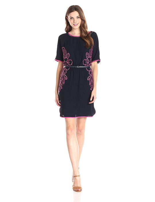 Adrianna Papell - 16PD79730 Embroidered Bateau Neck Column Dress in Blue