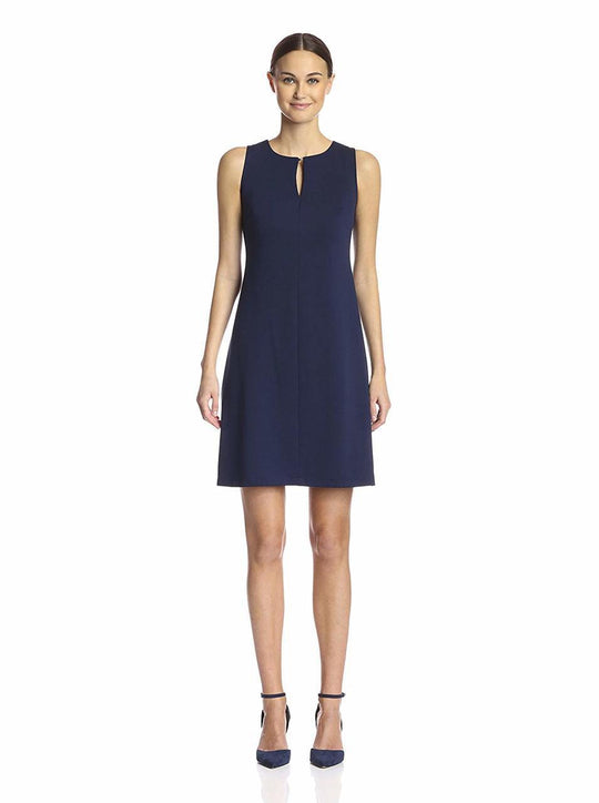 Taylor 5489M Sleeveless Keyhole Neckline Ponte Dress in Navy