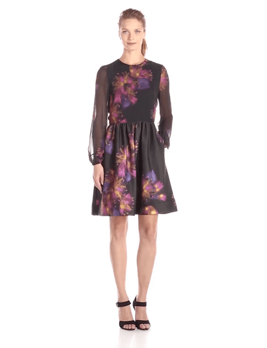 Taylor - Floral Jewel Neck Dress 5910M in Black and Purple