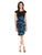 London Times - L2064M Printed V-neck Sheath Dress in Black and Blue