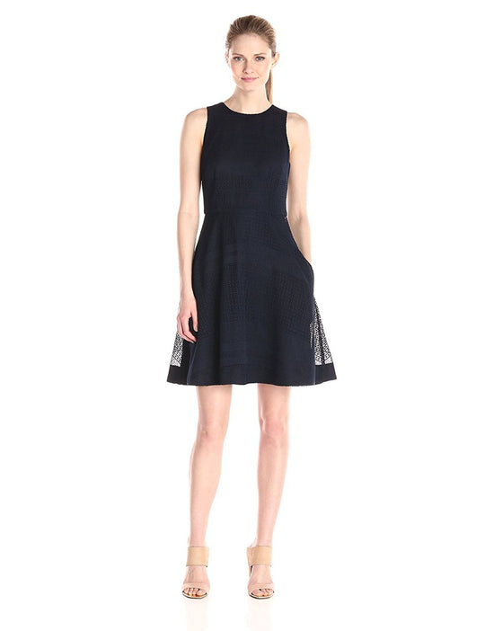 Donna Morgan - D4203M Lace Jewel Neck A-line Dress in Blue