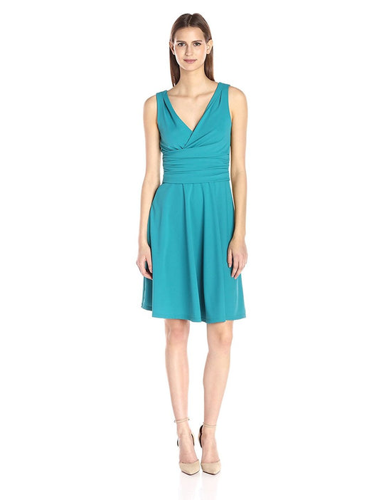 Adrianna Papell - 12255420 Ruched V-neck A-line Dress in Green