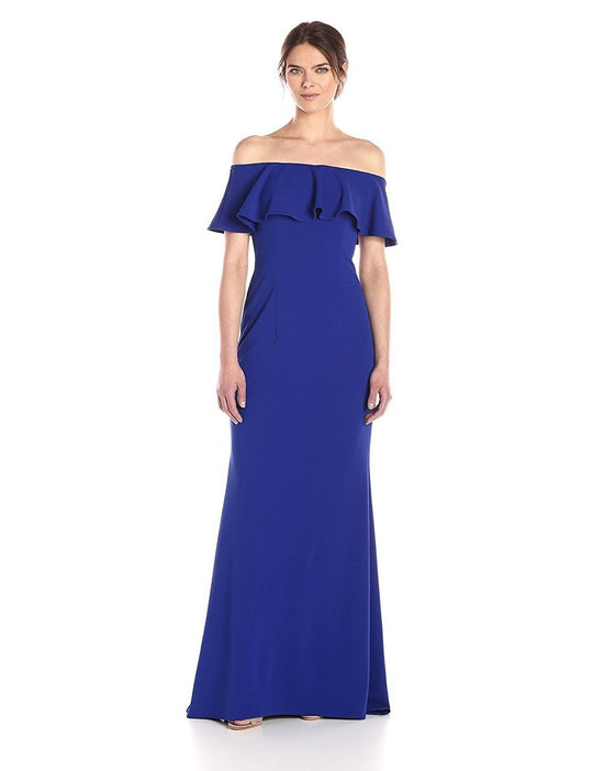 Adrianna Papell - AP1E201427 Sleek Off-Shoulder Sheath Dress in Blue