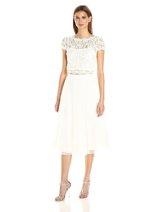 Adrianna Papell - Two-Piece Lace Bateau Neck Dress AP1E201198 in White