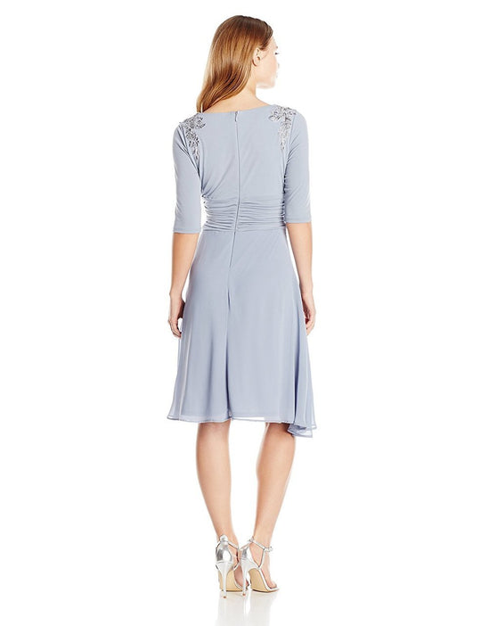Sangria - SPWK0894 V-Neck Draped Chiffon Jersey Dress in Blue