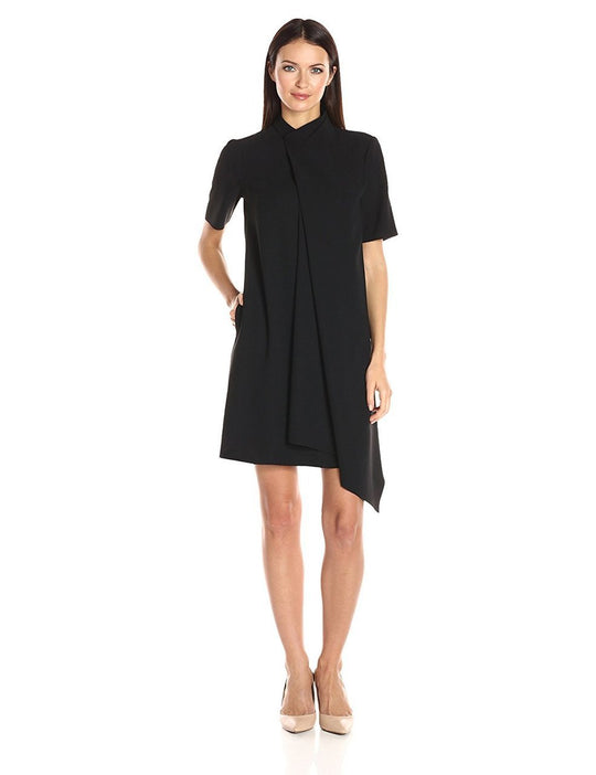 Anne Klein  - 10628330 High Neck Short Sleeves Cocktail Dress in Black