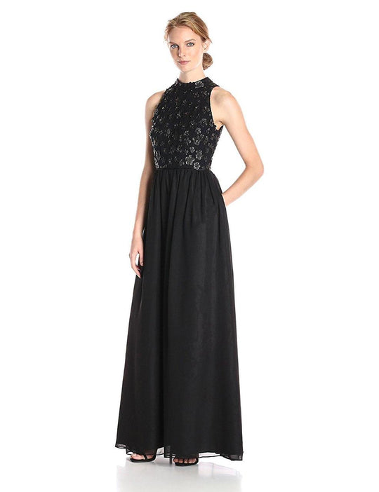 Adrianna Papell - Halter Neckline Chiffon Long Dress AP1E200026 in Black