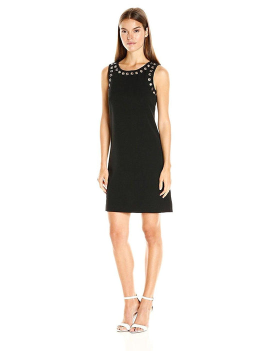 Adrianna Papell - AP1D100507 Grommets Embellished Black Sheath Dress in Black