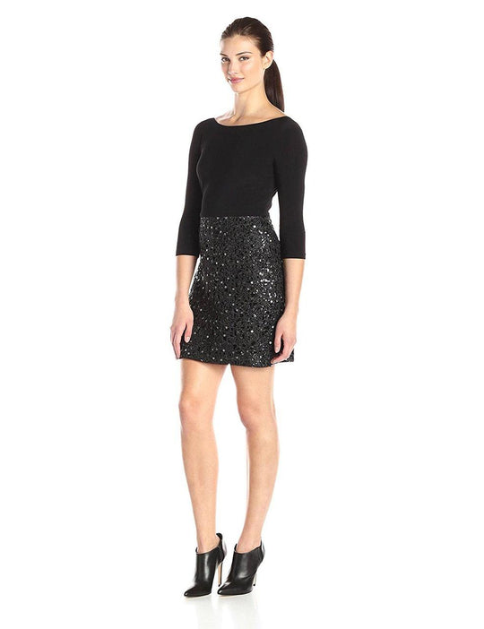 Adrianna Papell - Embellished Bateau Neck Column Dress 191915050 in Black