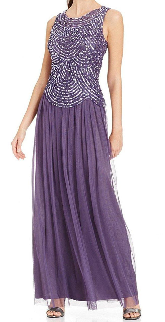 Patra - Embellished Scoop Neck A-Line Dress P1331 in Purple