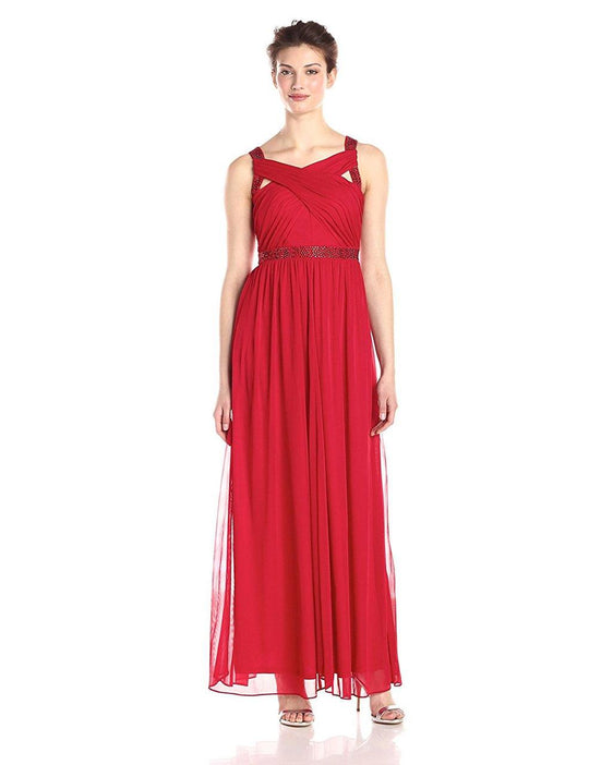 Adrianna Papell - Crisscross Bodice  A-Line Jersey Gown 231M62320 in Red