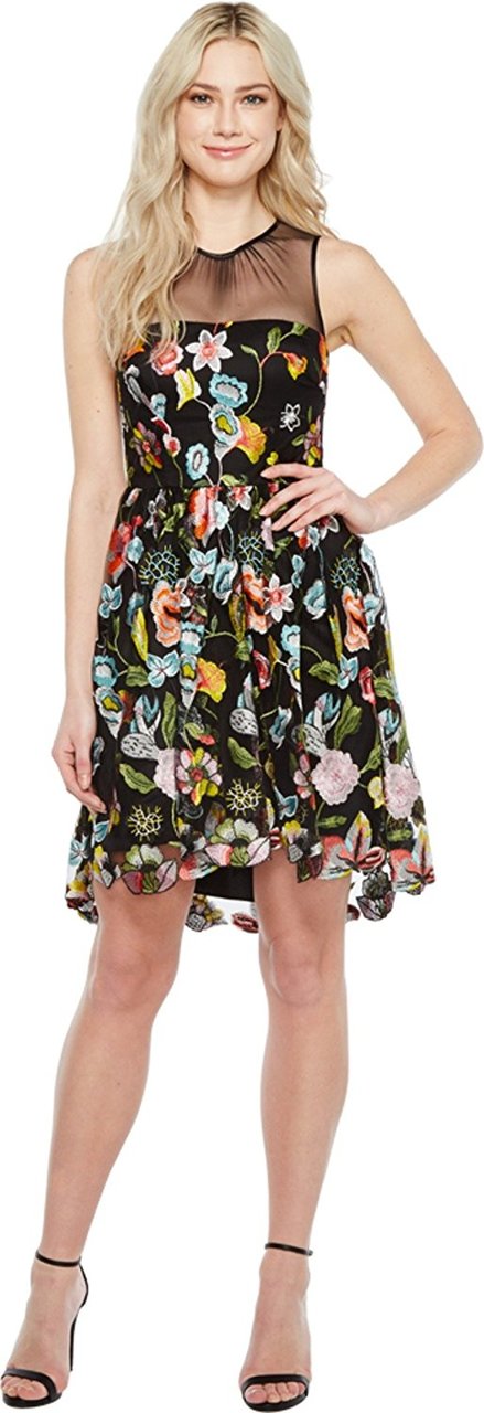 Aidan Mattox - MN1E200738 Floral Embroidered A-line Dress in Black and Multi-Color