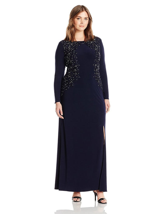 Alex Evenings - 4351303 Embellished Scoop Neck A-line Dress in Blue