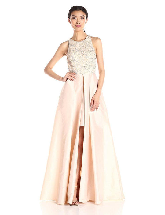 Adrianna Papell - 91922240 Sequined Halter Neck A Line Long Gown in Neutral