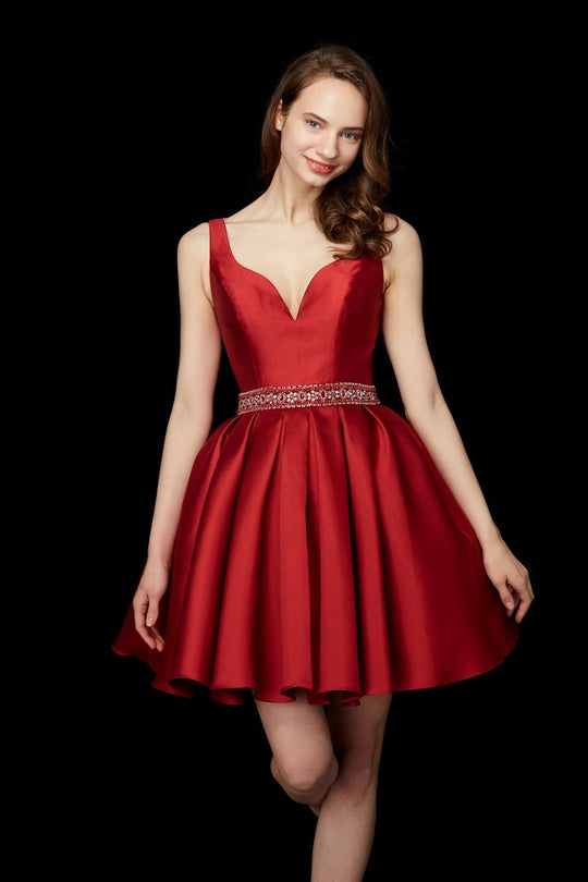 Angela & Alison - 72017 Sultry Sleeveless Satin Short Dress In Red