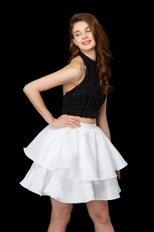 Angela & Alison - 72026 Two Piece Embellished A-line Dress In Black and White