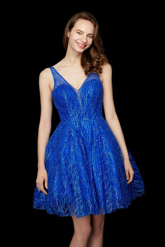 Angela & Alison - 72039 Sleeveless Embellished Tulle Cocktail Dress In Blue