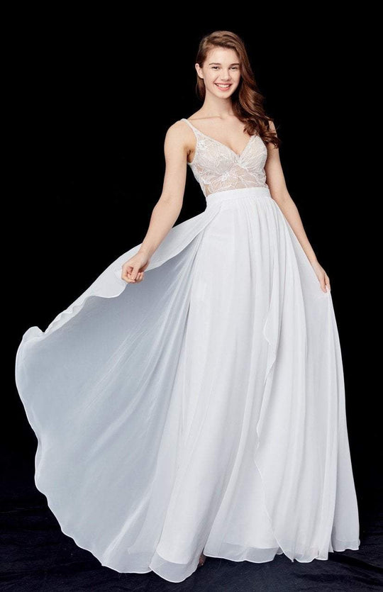 Angela & Alison - 72060 Sequined Chiffon A Line Dress In White