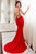 Angela & Alison - 72061 Plunging Neck Beaded Mermaid Gown In Red